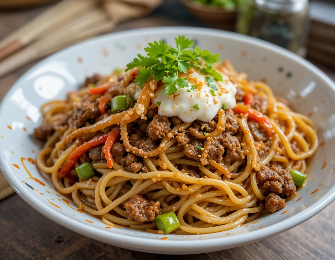 Mongolian Ground Beef Noodles