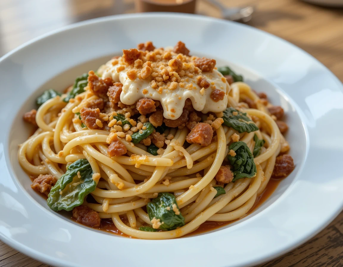 Spaghetti & Spinach with Sun-Dried Tomato Cream Sauce