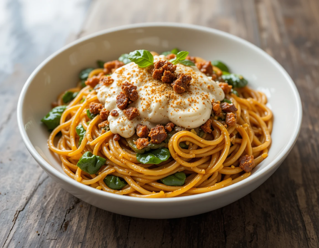 Spaghetti & Spinach with Sun-Dried Tomato Cream Sauce