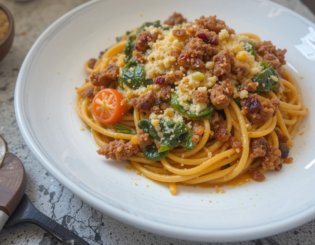 Spaghetti & Spinach with Sun-Dried Tomato Cream Sauce